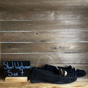 Womens Stuart Weitzman Black Suede Casual Comfort Driving Penny Loafers Size 7 M